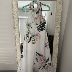Haltered White Floral Printed Jumpsuit